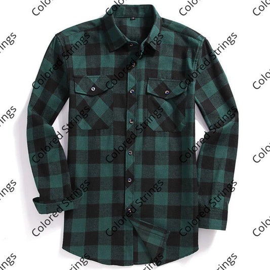 2022 New Men Casual Plaid Flannel Shirt Long-Sleeved Chest Two Pocket Design Fashion Printed-Button (USA SIZE S M L XL 2XL)