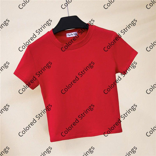 2022 Crop Top T-Shirt Female Solid Cotton O-Neck Short Sleeve T-Shirt For Women Summer High Waist Slim Short Sport Femme T-Shirt