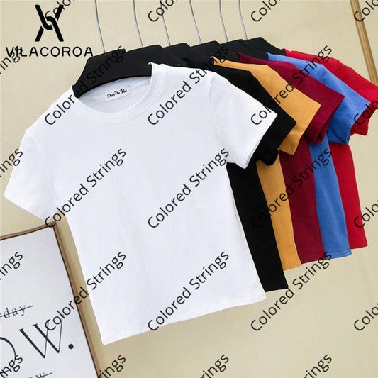 2022 Crop Top T-Shirt Female Solid Cotton O-Neck Short Sleeve T-Shirt For Women Summer High Waist Slim Short Sport Femme T-Shirt