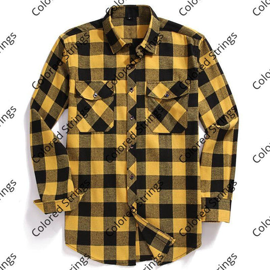 2022 New Men Casual Plaid Flannel Shirt Long-Sleeved Chest Two Pocket Design Fashion Printed-Button (USA SIZE S M L XL 2XL)